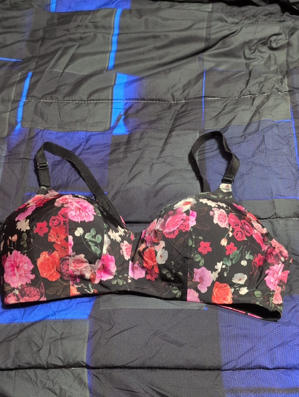 Floral Print Black & Pink T-Shirt Bra - Women Intimates
